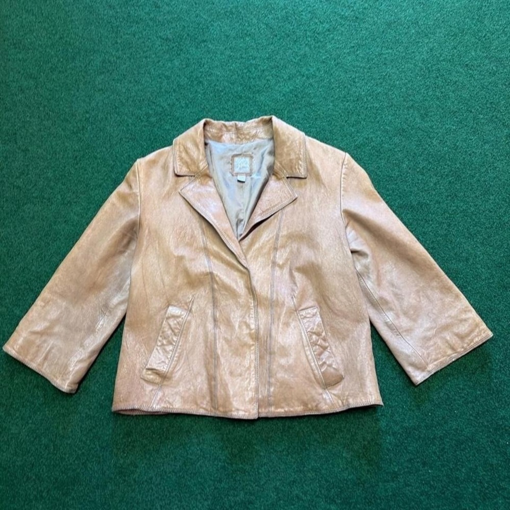 Vintage 2000s Y2K tan leather women's jacket genuine leather tan leather jacket